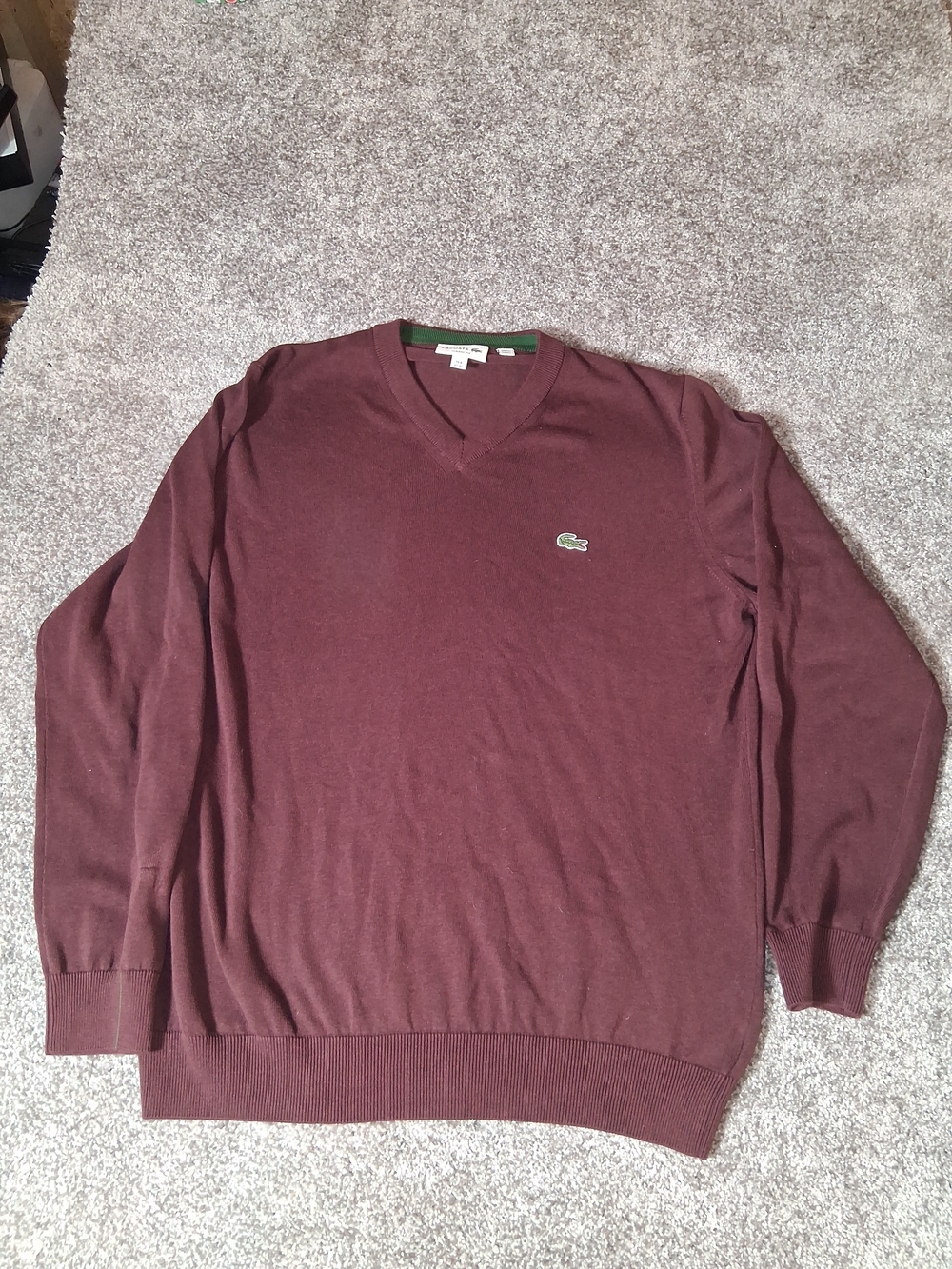 Lacoste V-Neck Cotton Spring Sweater Men's Sizes Bordeaux Red